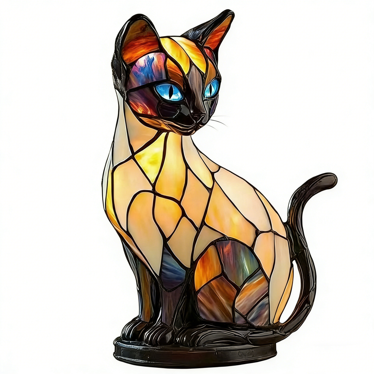 Lámpara de mesa con forma de gato, lámpara de noche retro fabricada en resina de colores, con temática de gatos