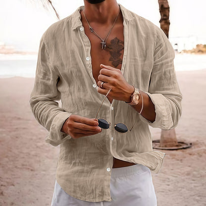 Camisa de hombre de algodón y lino con cuello doblado.【S-5XL】