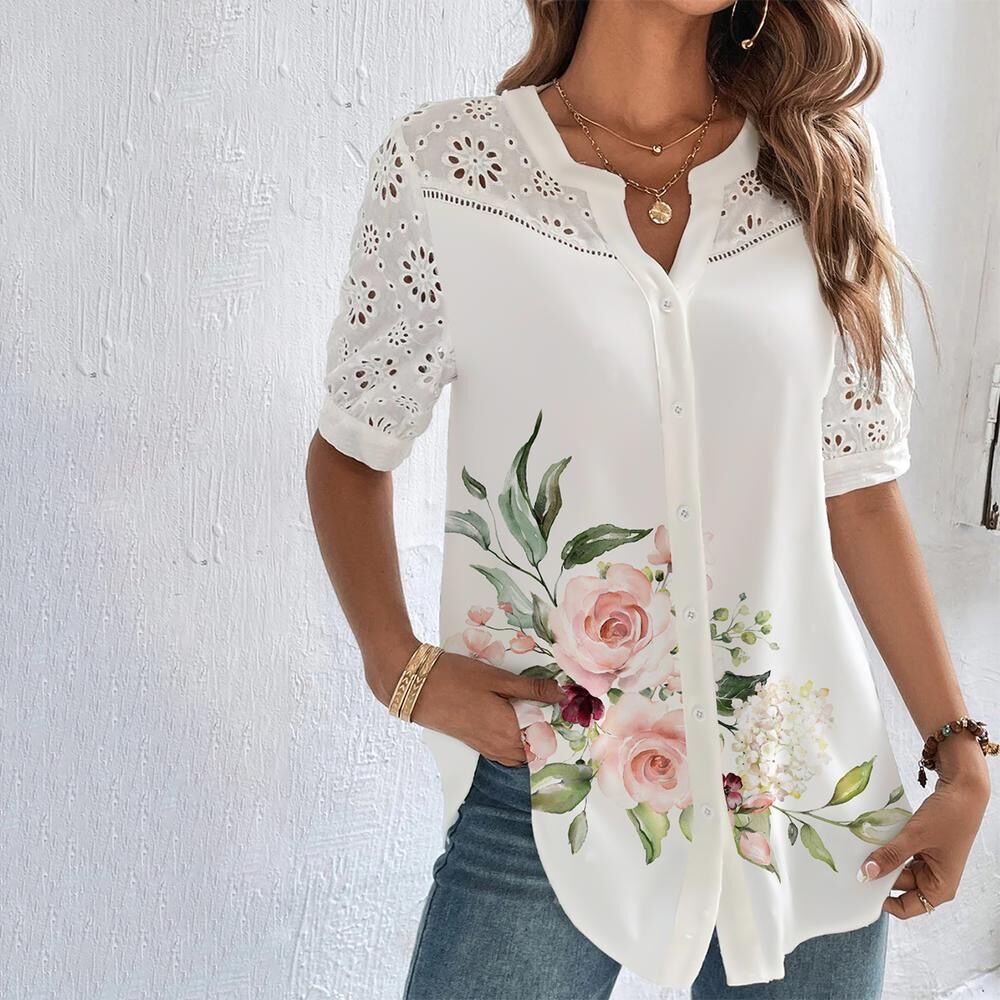 🎁【Cumpărați 1 obțineți 1 gratuit】【S-5XL】Tricou cu mânecă scurtă imprimat și decupaj
