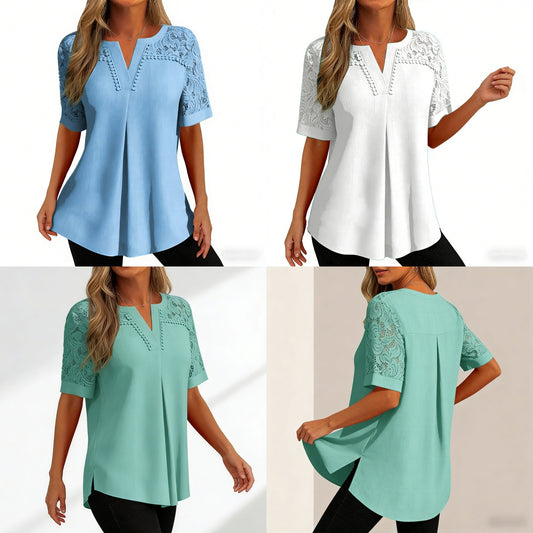【40-100 kg】Camiseta de manga corta nueva 2026 con costura de encaje-U
