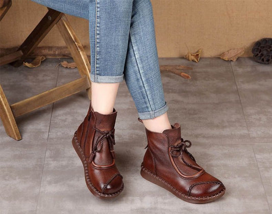 【35-40】👢2024 Botas de cuero suave retro para mujer de principios de otoño_3846169