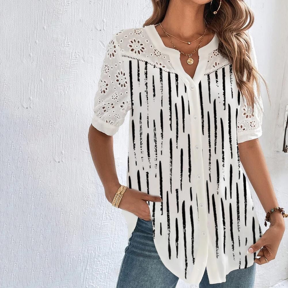 🎁【Cumpărați 1 obțineți 1 gratuit】【S-5XL】Tricou cu mânecă scurtă imprimat și decupaj