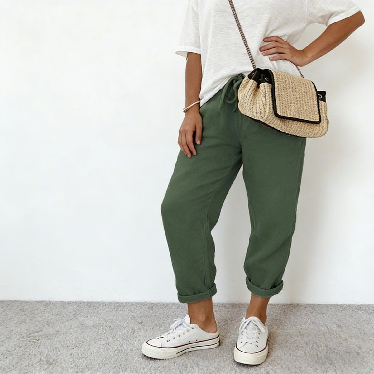 Pantalones casuales de algodón y lino para mujer