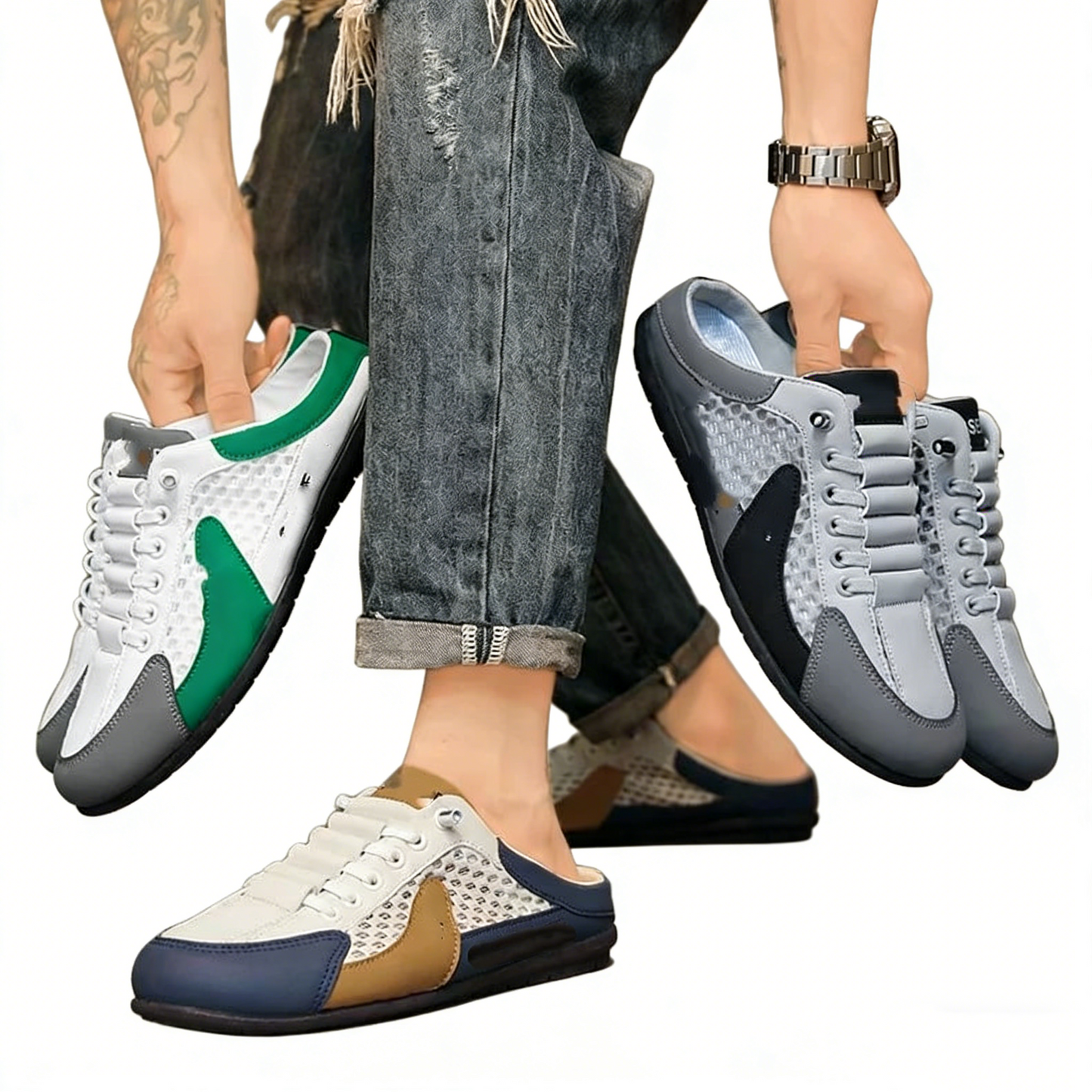 Nuevas zapatillas deportivas y chanclas de hombre para uso diario