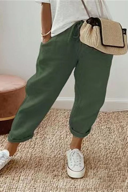 Pantalones casuales de algodón y lino para mujer