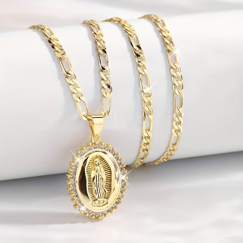 Colgante de la Virgen María en acero inoxidable color dorado