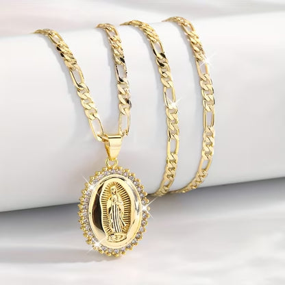 Colgante de la Virgen María en acero inoxidable color dorado