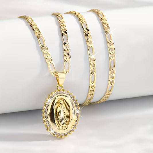 Colgante de la Virgen María en acero inoxidable color dorado