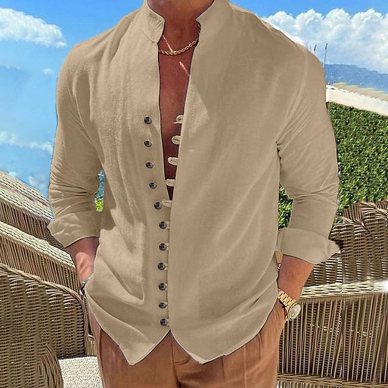 【S-3XL] Camisa de manga larga con botones para hombre_3991099