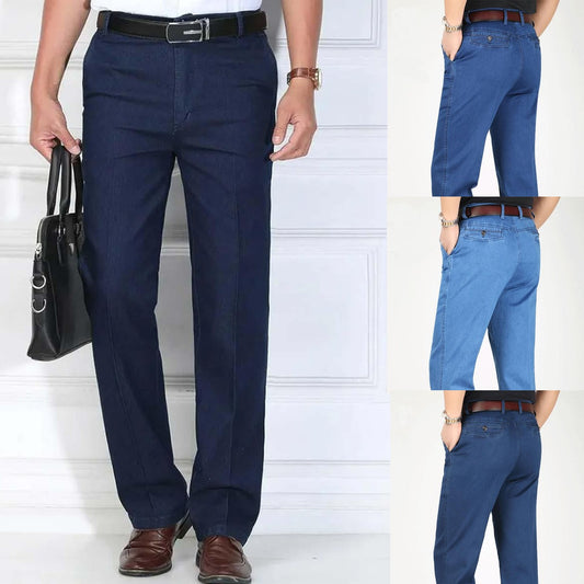 Jeans elásticos de alta calidad para hombre, diseño fino, suelto, de pierna recta, transpirables y cómodos.