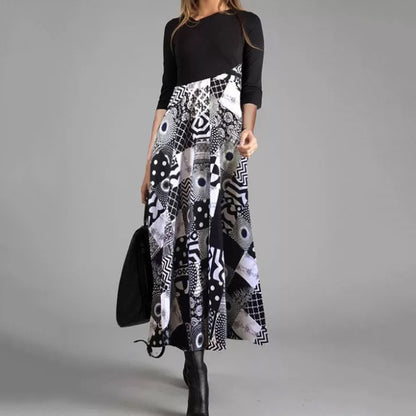 Nuevo vestido de otoño e invierno con cuello en V estampado-3834656