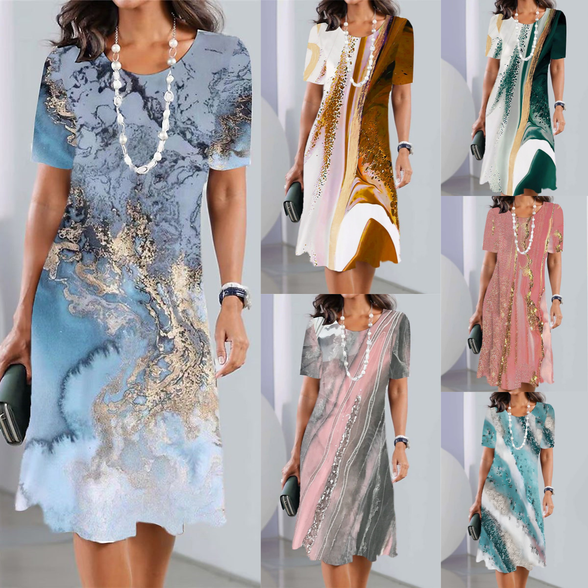 Vestido de mujer sexy 2026 con escote redondo y estampado【XS-8XL】