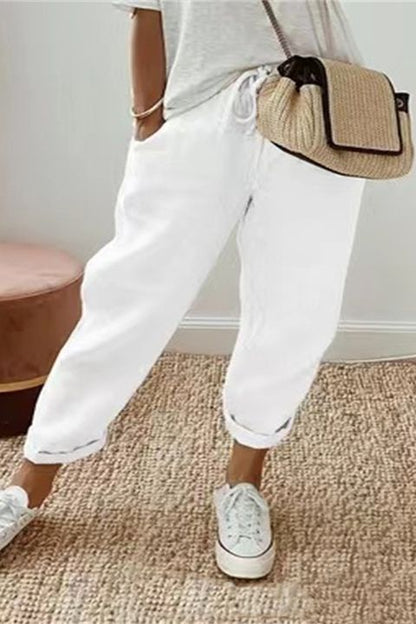 Pantalones casuales de algodón y lino para mujer