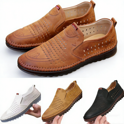 2026 Zapatos casuales transpirables con agujeros, cuero genuino hecho a mano, suela suave, antideslizantes
