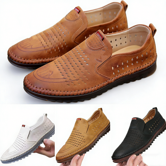 2026 Zapatos casuales transpirables con agujeros, cuero genuino hecho a mano, suela suave, antideslizantes