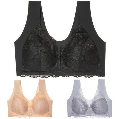 【3 piezas】Sujetador de talla grande con hebilla frontal, sexy, sin aro de acero, ropa interior con espalda hermosa