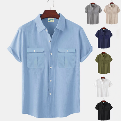 👔【M-5XL】novedad de verano camisa de lino simple para hombre_4023419