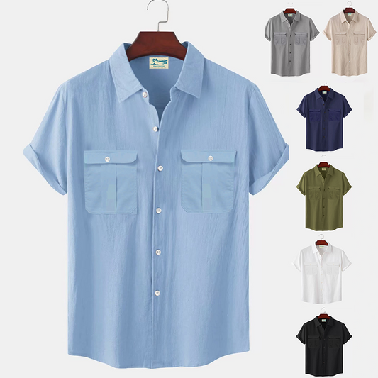 👔【M-5XL】novedad de verano camisa de lino simple para hombre_4023419