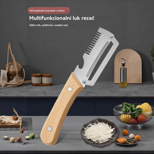 【Kupite 1, dobijte 1 gratis!】🧅🔪 Višenamjenska kuhinjska gulilica 3 u 1: Guli, reže i otvara čepove boca! 🔥