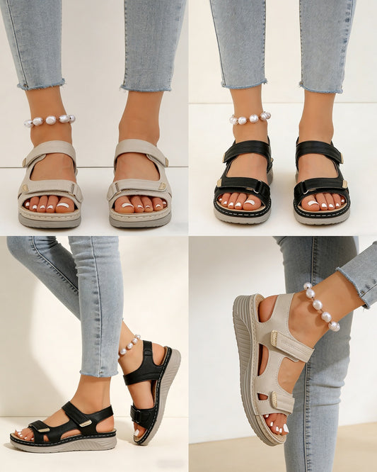 【Tallas 36-43】Sandalias femeninas cómodas y elegantes con puntera abierta y cierre de velcro