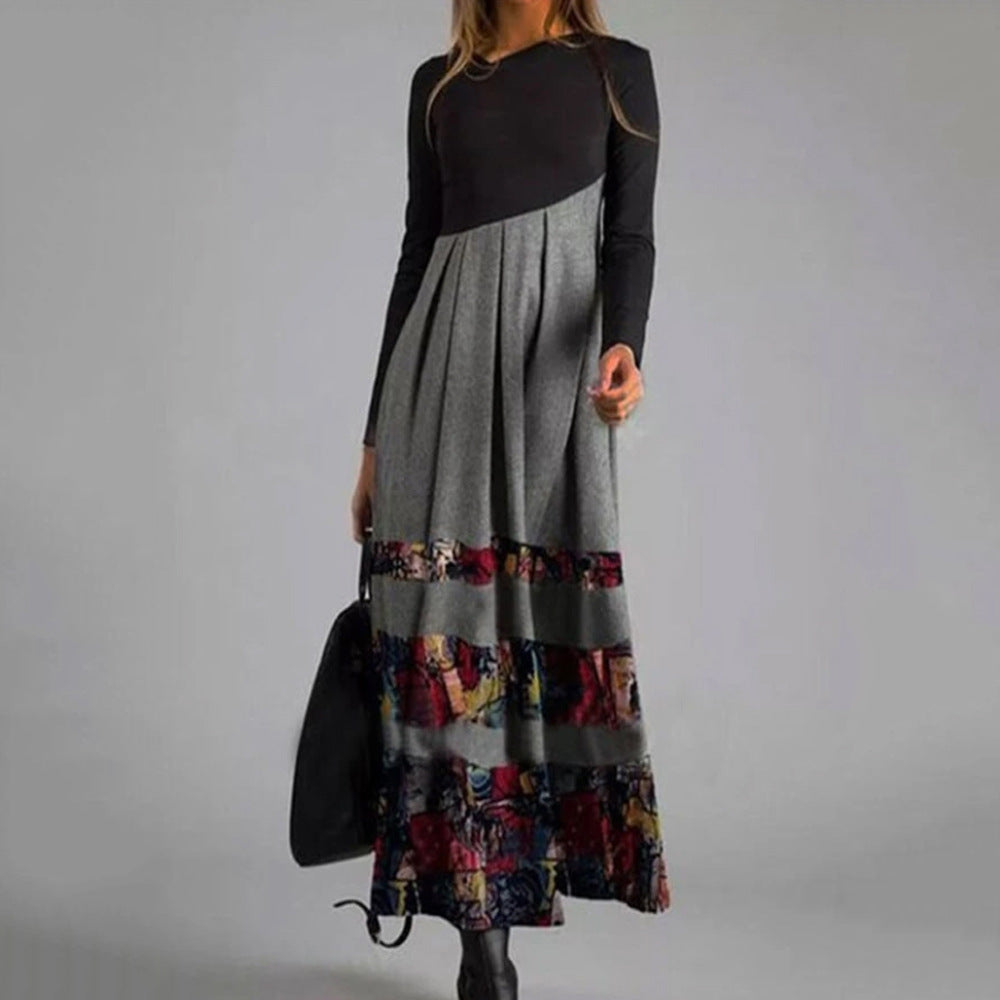 Nuevo vestido de otoño e invierno con cuello en V estampado-3834656