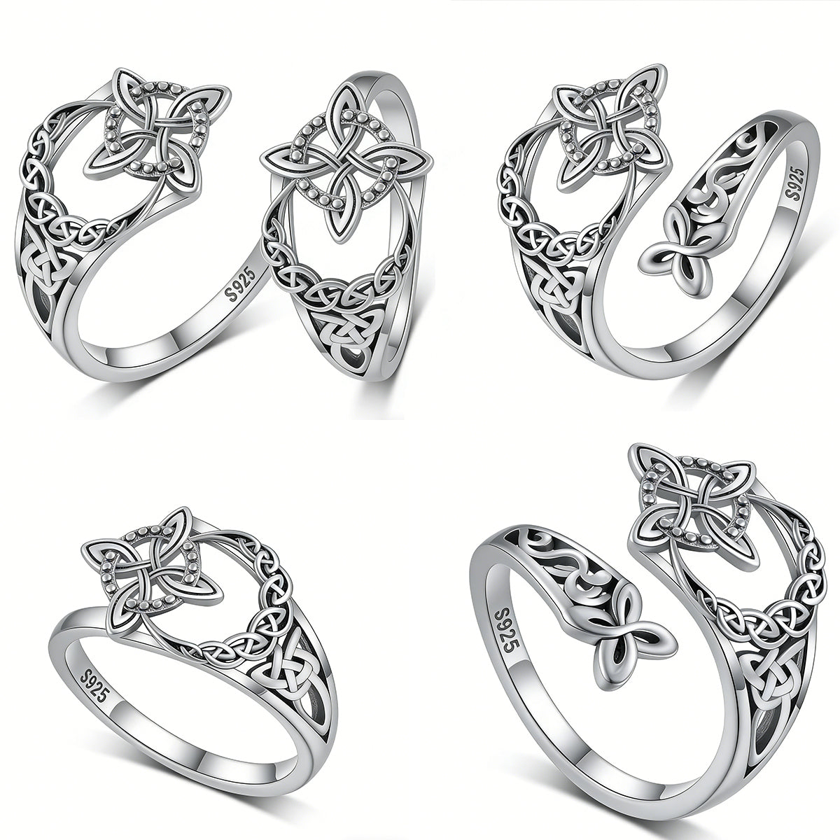 juego de 2 piezas，Anillo de nudo celta de plata de ley S925
