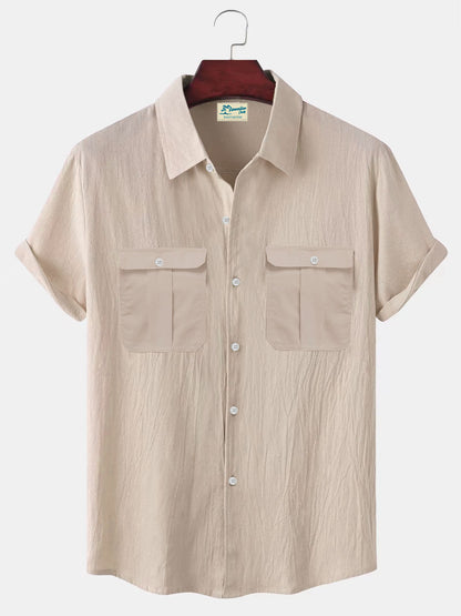 👔【M-5XL】novedad de verano camisa de lino simple para hombre_4023419