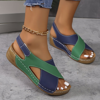 【36-43】Sandalias de cuña en contraste para mujer, zapatos de playa para vacaciones