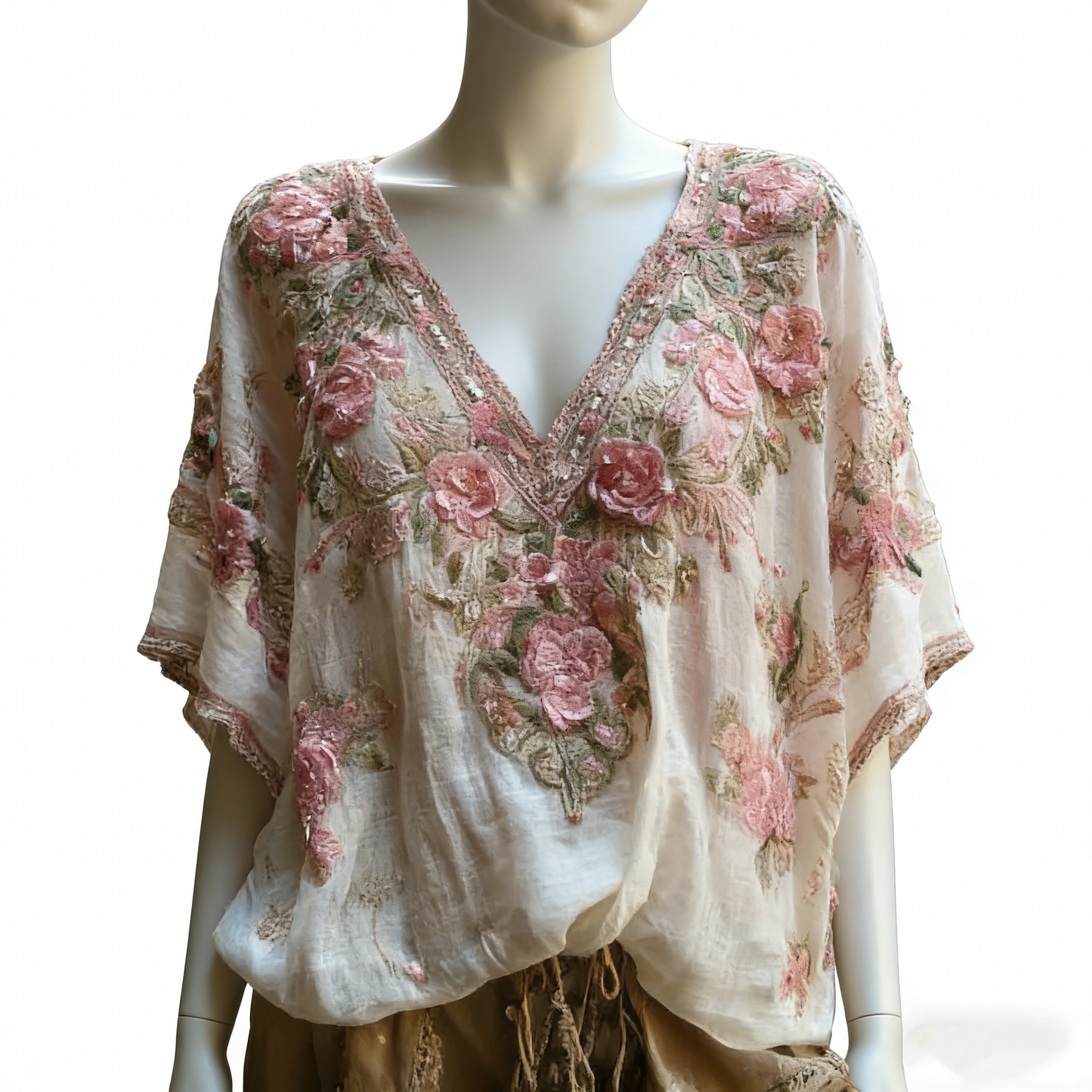 Blusa elegante con cuello en V profundo y estampado floral  Tallas S-4XL