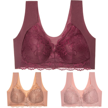 【3 piezas】Sujetador de talla grande con hebilla frontal, sexy, sin aro de acero, ropa interior con espalda hermosa