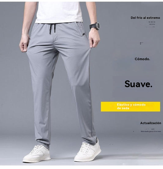 Pantalón masculino nuevo de seda elástica Ice para primavera y verano