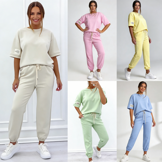 ⏰ Conjunto casual de top y pantalones lisos para mujer (S-5XL)