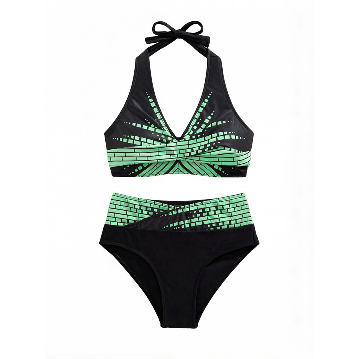 【L–2XL】Bikinis de dos piezas para mujeres de tallas grandes, Cintura alta, Alta elasticidad