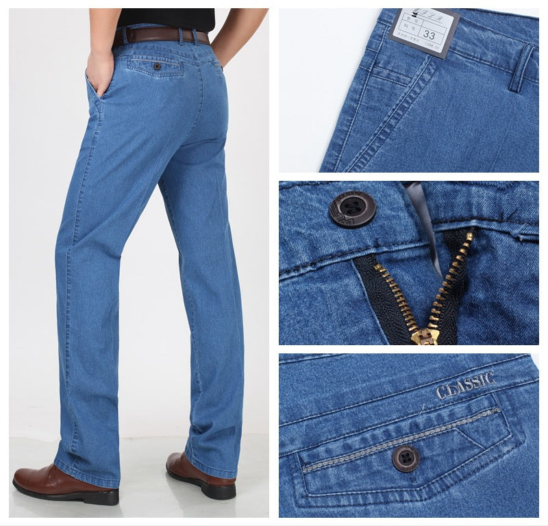 Jeans elásticos de alta calidad para hombre, diseño fino, suelto, de pierna recta, transpirables y cómodos.