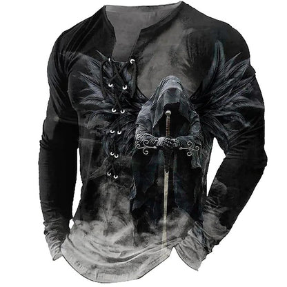 🦁🦁Męski, swobodny T-shirt z długim rękawem i nadrukiem 3D-3995258