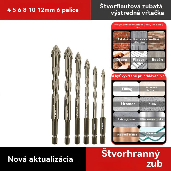 Sada vysokovýkonných excentrických vrtákov so 4 drážkami