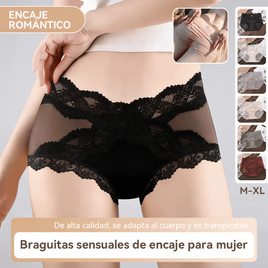 【6 pares】Braguitas de encaje de talle alto que realzan las caderas: ¡consigue al instante un trasero con forma de melocotón!