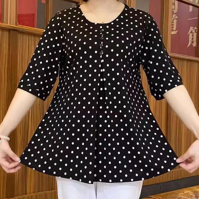 Camisa de manga corta con estampado de lunares de nuevo estilo,Cubre la barriga y te hace lucir delgada,Tela cómoda que no se decolora