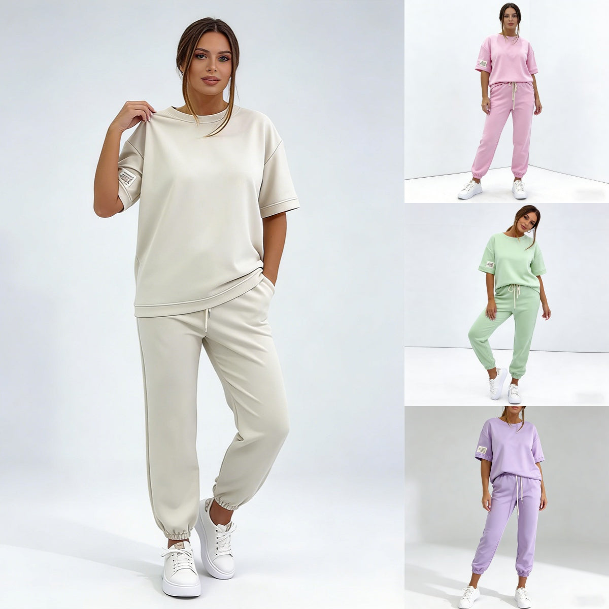 Conjunto casual de top y pantalón liso para mujer