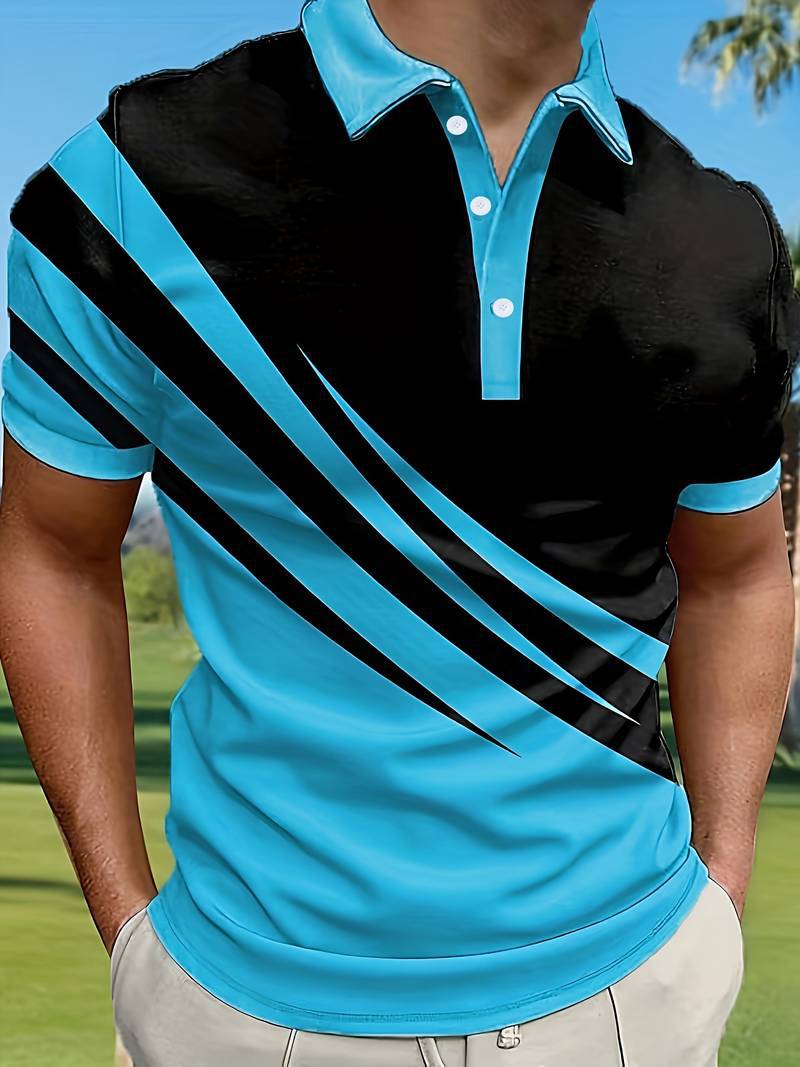 【S-6XL】 Nueva camiseta polo de hombre de verano con estampado a rayas en 3D