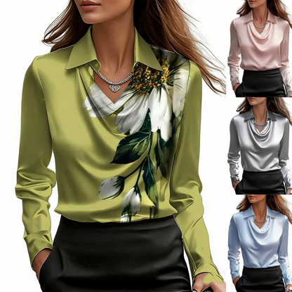 【40-100KG】Camisa de mujer con estampado y cuello en color liso