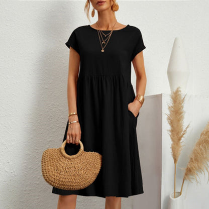 【Oferta de cambio de temporada】【S-5XL】Vestido de mujer 2026 de algodón y lino, con cuello redondo y corte cómodo