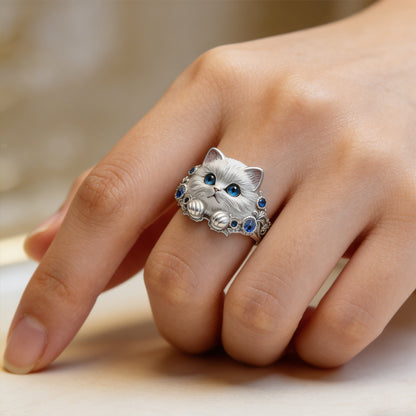 【Compra 1 y llévate 1 gratis】sencillo y elegante anillo de gatito de plata 925 con diamantes