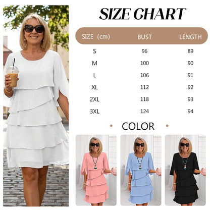 【S-3XL】Elegante vestido de capas para mujer con puños con volantes