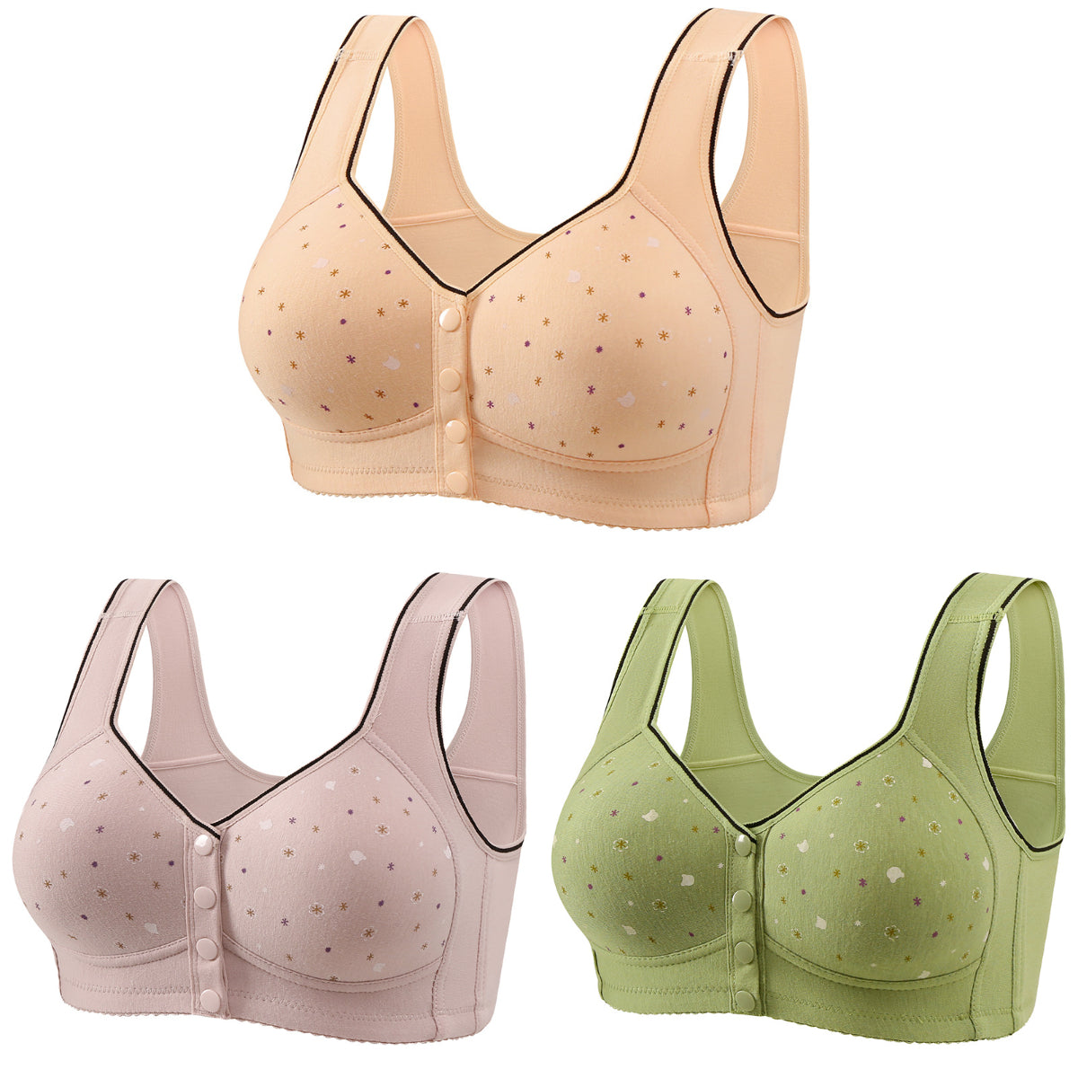 🔥【Pakiranje od 3】Ženski grudnjak bez žice s prednjim gumbima 【40-120 kg】❤️Pamuk, prirodni antibakterijski, udoban, udoban