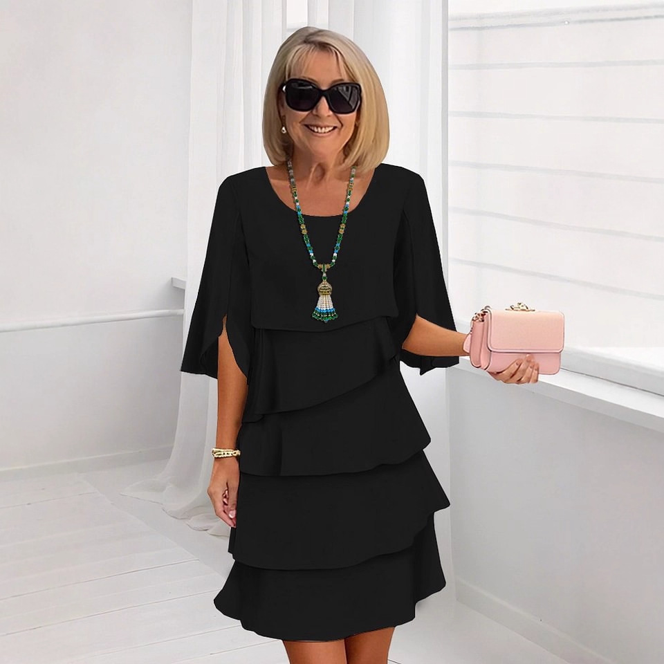 【S-3XL】Elegante vestido de capas para mujer con puños con volantes