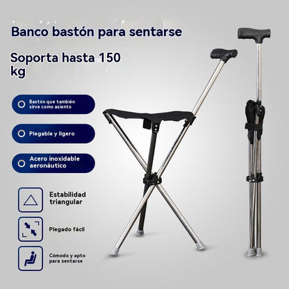 Bastón plegable 2 en 1 con silla, Las muletas son anticaídas, plegables y portátiles