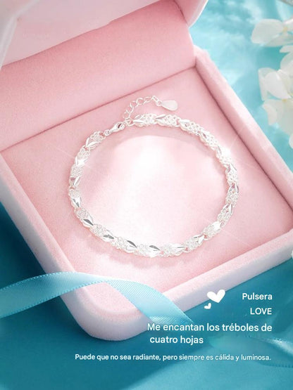 【Compre 1 y obtenga 1 gratis】Me encanta la nueva pulsera de plata 925 con trébol de cuatro hojas para mujer, ¡a la moda!【descuento】