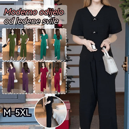 【M-5XL】【Camiseta + Pantalones Anchos】Conjunto de moda en seda de hielo 2026