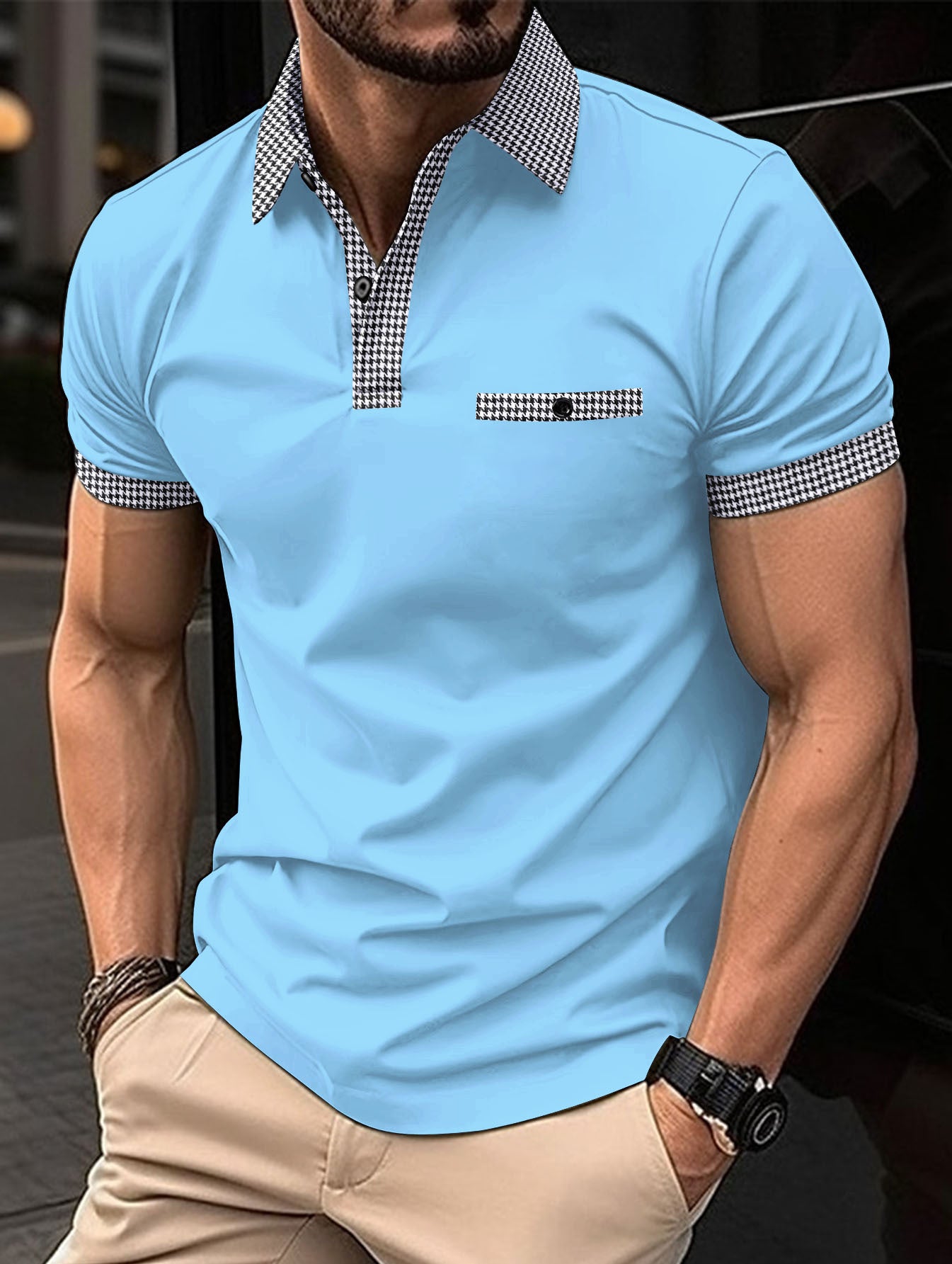 Promocja na 2025 rok【S-3XL】Letnia męska bluza polo z guzikami i blokiem kolorów_4058267